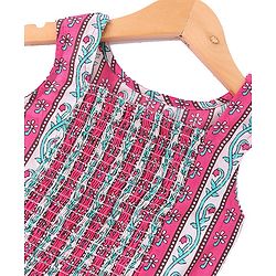 Pine Kids Viscose Sleeveless Kurti & Salwar Set with Dupatta Floral Print - Pink