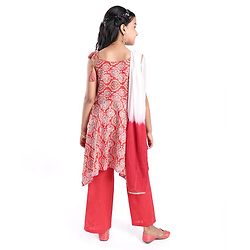 Pine Kids Sleeveless Kurti & Salwar With Dupatta Floral Print Set - Coral