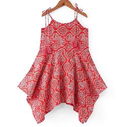 Pine Kids Sleeveless Kurti & Salwar With Dupatta Floral Print Set - Coral