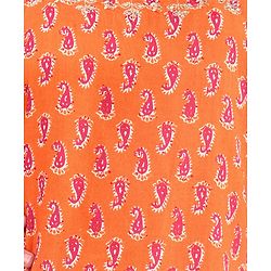 Pine Kids 100% Cotton Sleeveless Kurti & Salwar With Dupatta Set Ikat Print - Orange & Pink