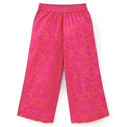 Pine Kids 100% Cotton Sleeveless Kurti & Salwar With Dupatta Set Ikat Print - Orange & Pink