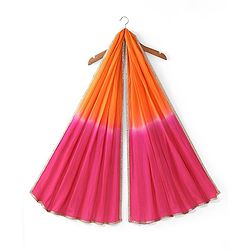 Pine Kids 100% Cotton Sleeveless Kurti & Salwar With Dupatta Set Ikat Print - Orange & Pink