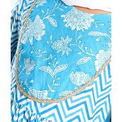 Pine Kids Cotton Woven Three Fourth Sleeves Kurti & Salwar Set with Dupatta & Floral Print - Light Blue