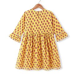 Pine Kids Cotton Woven Three Fourth  Sleeves Kurti & Salwar with Dupatta Floral Print - Yellow