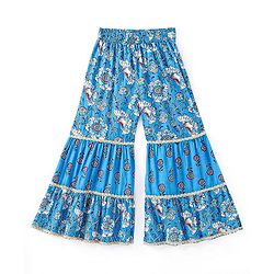 Pine Kids 100% Cotton Woven Three Fourth Sleeves Flower Printed Kurti & Churidar Set with Dupatta - Blue
