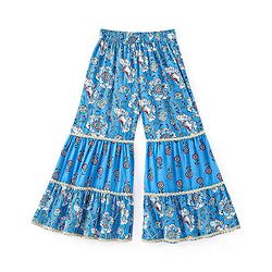 Pine Kids 100% Cotton Woven Three Fourth Sleeves Flower Printed Kurti & Churidar Set with Dupatta - Blue