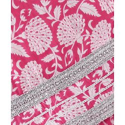 Pine Kids 100% Cotton Sleeveless Kurti & Salwar With Dupatta Set Floral Print - White & Pink