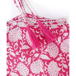Pine Kids 100% Cotton Sleeveless Kurti & Salwar With Dupatta Set Floral Print - White & Pink