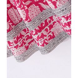 Pine Kids 100% Cotton Sleeveless Kurti & Salwar With Dupatta Set Floral Print - White & Pink