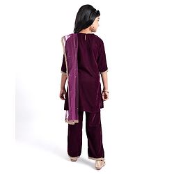 Pine Kids Velvet Woven Three Fourth Sleeves Embroidered Yoke Kurti Salwar Set with Dupatta - Maroon