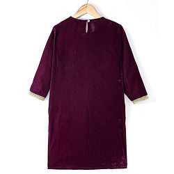 Pine Kids Velvet Woven Three Fourth Sleeves Embroidered Yoke Kurti Salwar Set with Dupatta - Maroon