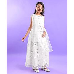Pine Kids Sleeveless Embroidered Lehanga Choli - White