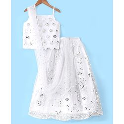 Pine Kids Sleeveless Embroidered Lehanga Choli - White