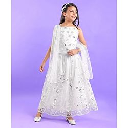 Pine Kids Sleeveless Embroidered Lehanga Choli - White