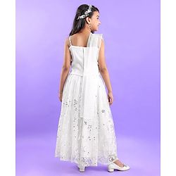 Pine Kids Sleeveless Embroidered Lehanga Choli - White