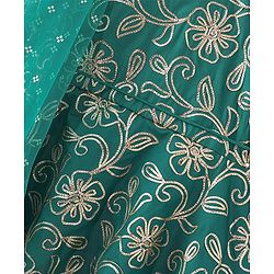 Pine Kids Woven Half Sleeves Floral Embroidered Kurti Churidar Set with Dupatta - Teal Green