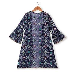 Pine Kids Woven Top & Palazzo set with Floral Printed Full Sleeves Jacket -Blue