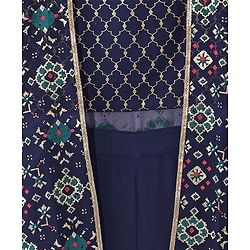 Pine Kids Woven Top & Palazzo set with Floral Printed Full Sleeves Jacket -Blue