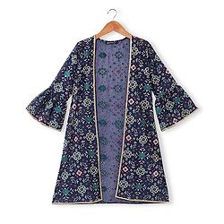 Pine Kids Woven Top & Palazzo set with Floral Printed Full Sleeves Jacket -Blue