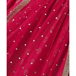 Pine Kids Woven Sleeveless Sequenced Choli & Dupatta With Foil Printed Lehenga Set- Dark Pink