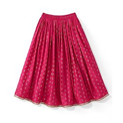 Pine Kids Woven Sleeveless Sequenced Choli & Dupatta With Foil Printed Lehenga Set- Dark Pink