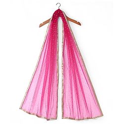 Pine Kids Woven Sleeveless Sequenced Choli & Dupatta With Foil Printed Lehenga Set- Dark Pink