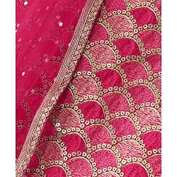 Pine Kids Woven Sleeveless Sequenced Choli & Dupatta With Foil Printed Lehenga Set- Dark Pink