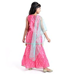 Pine Kids Woven Sleeveless Embroidered Kurti Foil Printed Palazzo & Sequenced Dupatta Set -Pink
