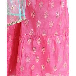 Pine Kids Woven Sleeveless Embroidered Kurti Foil Printed Palazzo & Sequenced Dupatta Set -Pink