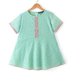Pine Kids Half Sleeves Kurta & Sharara with Dupatta Foil Print & Embroidered - Mint