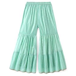 Pine Kids Half Sleeves Kurta & Sharara with Dupatta Foil Print & Embroidered - Mint