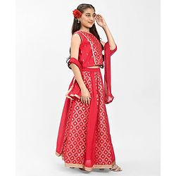 Pine Kids Woven Sleeveless Embroidered Choli Lehenga Set with Dupatta - Salsa