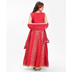 Pine Kids Woven Sleeveless Embroidered Choli Lehenga Set with Dupatta - Salsa