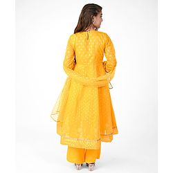 Pine Kids Woven Three Fourth Sleeves Embroidered Kurti & Salwar Set with Dupatta - Yellow
