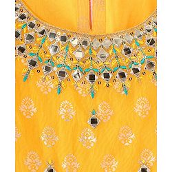 Pine Kids Woven Three Fourth Sleeves Embroidered Kurti & Salwar Set with Dupatta - Yellow