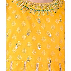 Pine Kids Woven Three Fourth Sleeves Embroidered Kurti & Salwar Set with Dupatta - Yellow