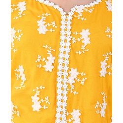 Pine Kids Three Fourth Sleeves Kurti & Churidar Set with Dupatta Floral Embroidery - Yellow