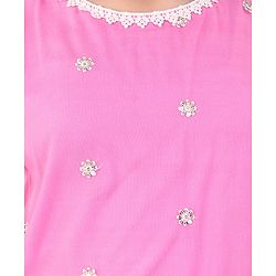 Pine Kids Sleeveless Kurti & Salwar With Dupatta Set with Floral Embroidery- Hot Pink