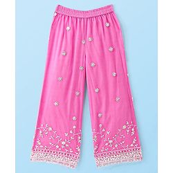 Pine Kids Sleeveless Kurti & Salwar With Dupatta Set with Floral Embroidery- Hot Pink