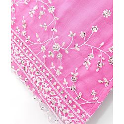 Pine Kids Sleeveless Kurti & Salwar With Dupatta Set with Floral Embroidery- Hot Pink