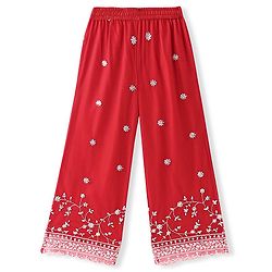 Pine Kids Full Sleeves Kurti  Salwar & Dupatta Set with Floral Embroidery- Poppy Red