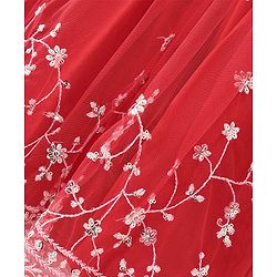 Pine Kids Full Sleeves Kurti  Salwar & Dupatta Set with Floral Embroidery- Poppy Red
