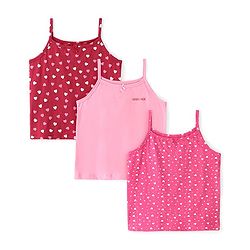 Pine Kids Cotton Spandex Sleeveless Slips Heart Print Pack of 3 - Pink & Maroon