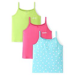 Pine Kids Cotton Lycra Sleeveless Heart Printed Inner Slips Pack of 3 - Pink Turquoise & Green