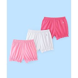 Pine Kids Cotton Lycra Branding Print Bloomers Pack Of 3 - Pink & White