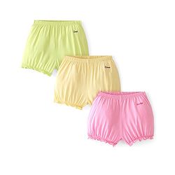Pine Kids Cotton Lycra Bloomers Text Print Pack Of 3 - Pink Yellow & Green