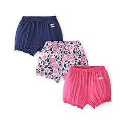 Pine Kids Cotton Lycra Bloomers Floral Print Pack Of 3 - Pink White & Blue