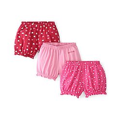 Pine Kids Cotton Lycra Knit Heart Printed Bloomers Pack Of 3 - Pink & Maroon
