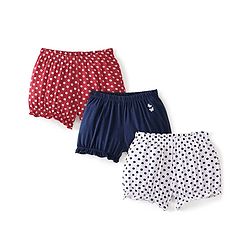 Pine Kids Cotton Lycra Knit Bloomers Polka Dot & Butterfly Print Pack of 3 - Blue Red & White