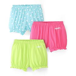 Pine Kids Cotton Lycra Heart Print Bloomers Pack Of 3 - Pink Blue & Green